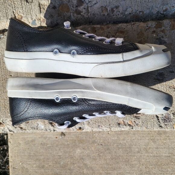 Converse Jack Purcell Black Leather Cap toe Low Cut Sneakers Size 6.5 Womens - Picture 7 of 8